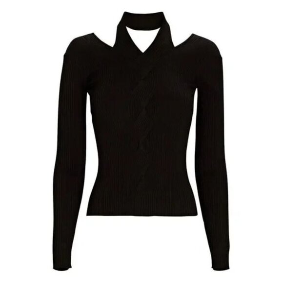 NWT Simkhai Leah Cut-Out Cable Knit Top Black Size M - Picture 1 of 3